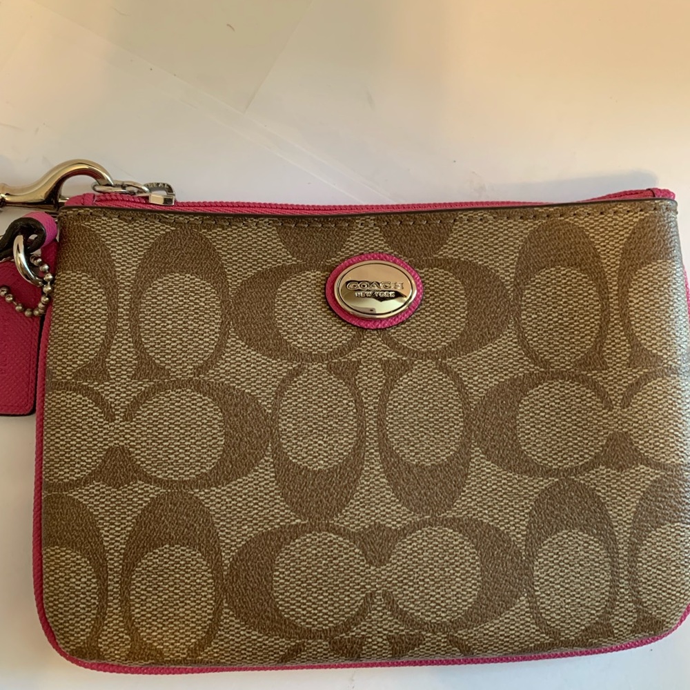 Coach leather canvas wristlet